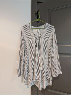 Billabong White and Black Striped Lace-Up Tunic